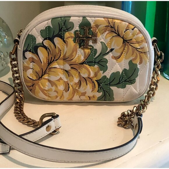 TORY BURCH Kira Flora Printed Leather Handbag Camera Quilted Crossbody - Picture 2 of 14